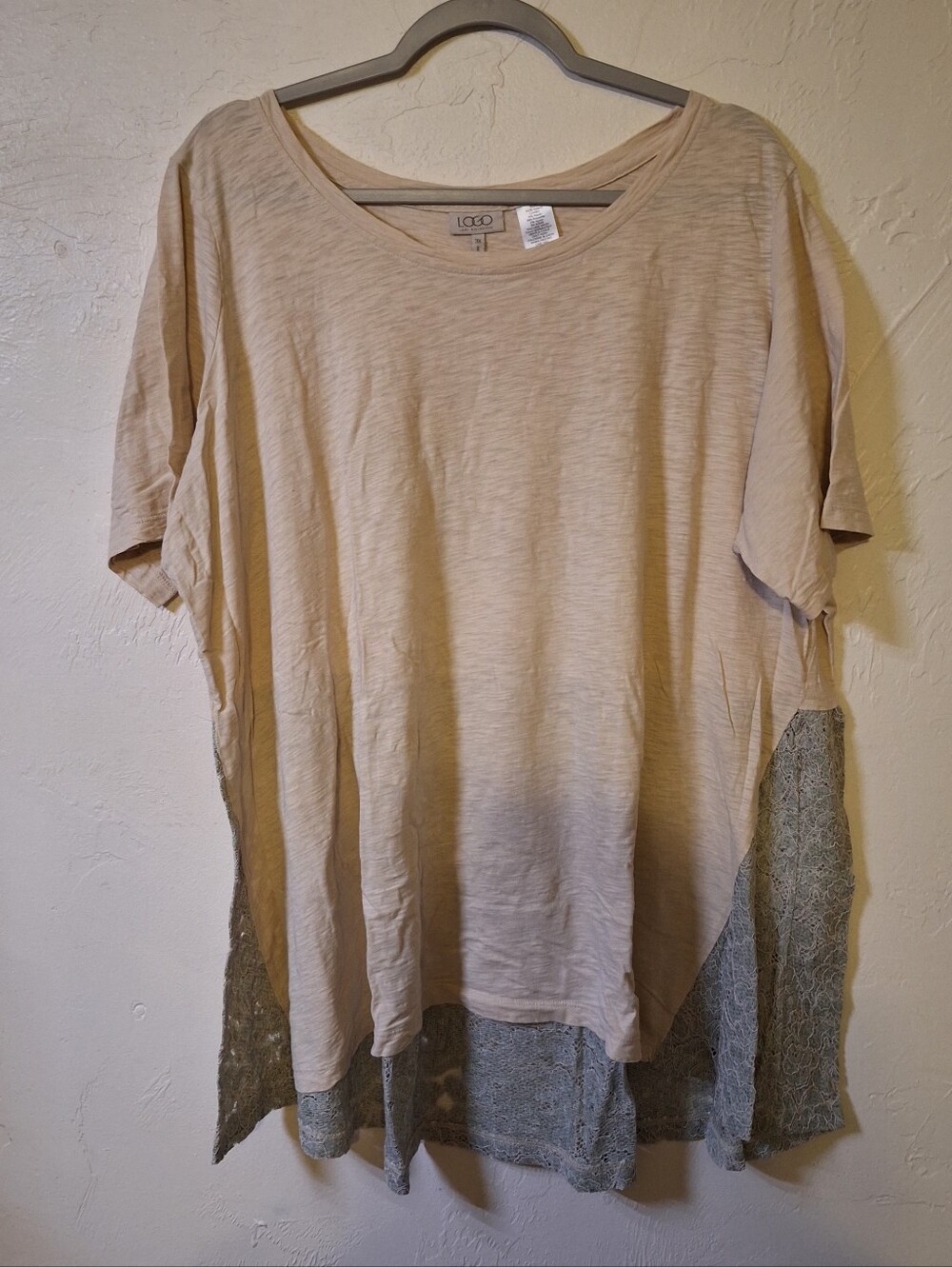 LOGO Lori Goldstein Cotton Plus Tunic Short Sleeve T-shirt Lace Back 3X
